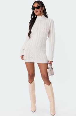 EDIKTED Open Back Cable Detail Sweater Dress in White