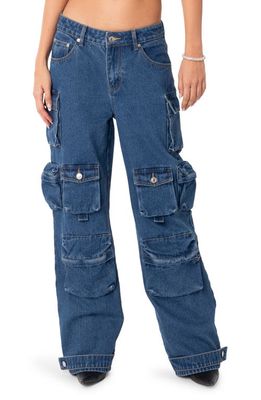 EDIKTED Oversize Boyfriend Cargo Jeans in Blue