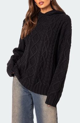 EDIKTED Oversize Cable Knit Hoodie in Black