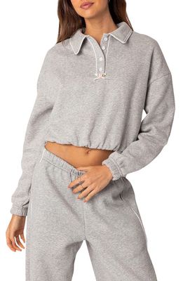 EDIKTED Oversize Crop Polo Sweatshirt in Gray-Melange