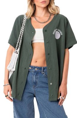 EDIKTED Oversize Embroidered Baseball Shirt in Green