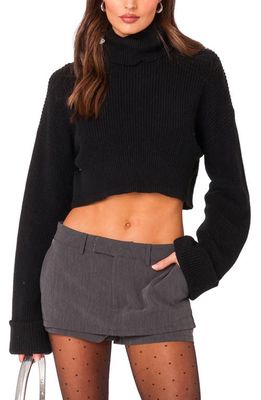 EDIKTED Oversize Turtleneck Rib Crop Sweater in Black