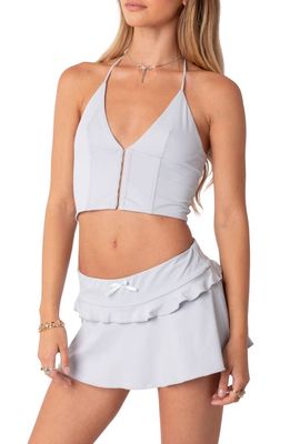 EDIKTED Pamela Corset Halter Crop Top in Blue