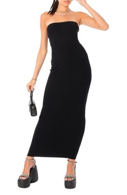 EDIKTED Paola Strapless Knit Maxi Dress in Black