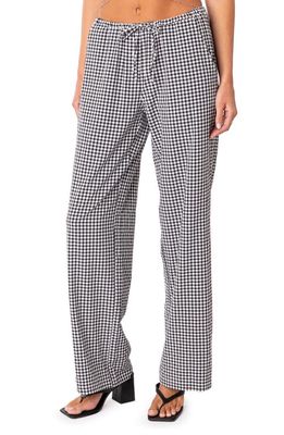 EDIKTED Pasha Plaid Wide Leg Drawstring Pants in Black-And-White