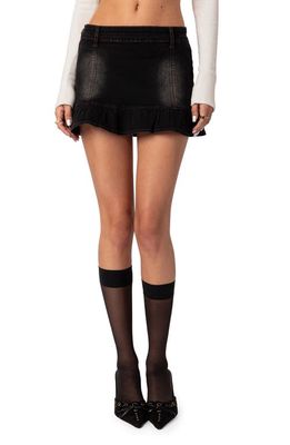 EDIKTED Peplum Washed Denim Miniskirt in Black-Washed