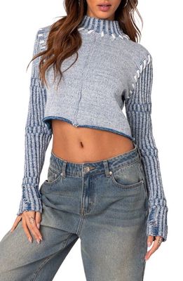 EDIKTED Pia Washed Crop Turtleneck Sweater in Blue-Washed