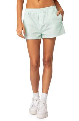 EDIKTED Pinstripe Cotton Boxer Shorts in Green
