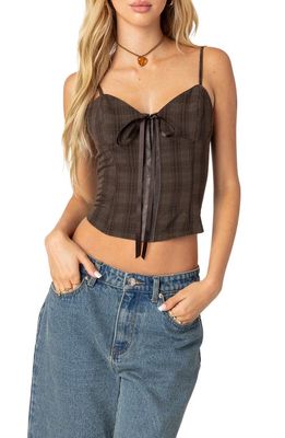 EDIKTED Plaid Bow Neck Corset Top in Mix