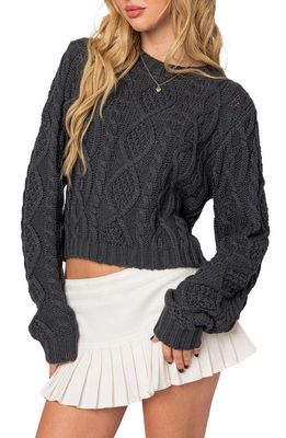 EDIKTED Poppy Crop Cable Sweater in Dark-Gray