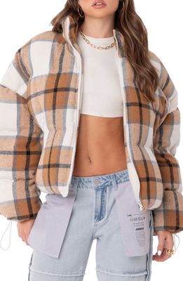 EDIKTED Presley Plaid Cotton Blend Puffer Jacket in Mix