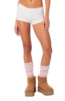 EDIKTED Prissy Pointelle Stitch Shorts in White