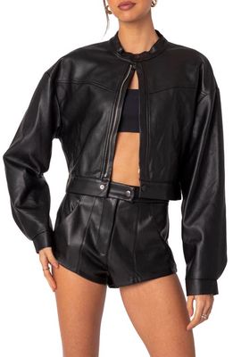 EDIKTED Ramona Crop Faux Leather Jacket in Black