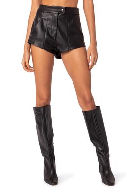 EDIKTED Ramona High Waist Faux Leather Shorts in Black