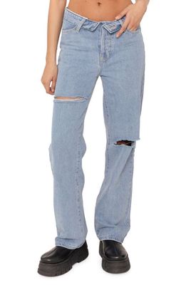 EDIKTED Raquel Ripped Nonstretch Straight Leg Jeans in Light-Blue