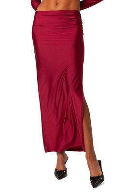 EDIKTED Reema Shiny Slit Maxi Skirt in Red
