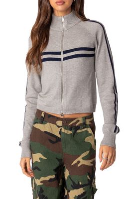 EDIKTED Roxanne Front Zip Sweatshirt in Gray-Melange