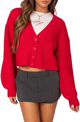 EDIKTED Sabrina Chunky Knit Crop Cardigan in Red