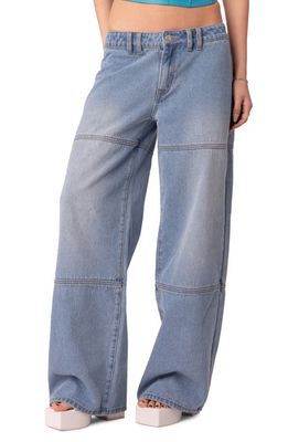 EDIKTED Seams to B Low Rise Wide Leg Jeans in Light-Blue