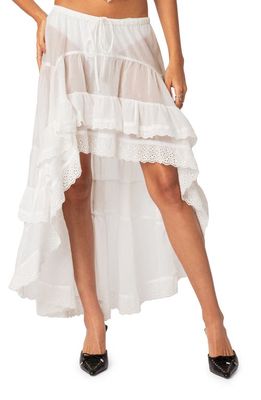 EDIKTED Sheer High-Low Ruffle Skirt in White