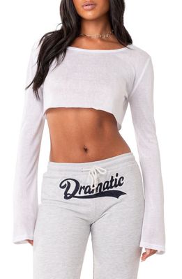 EDIKTED Sheer Raw Hem Crop Top in White