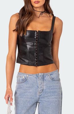 EDIKTED Simone Faux Leather Corset Top in Black