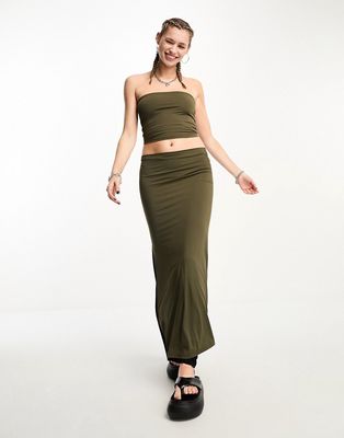 Edikted slinky low rise body-conscious midi skirt with contrast detail - part of a set-Green