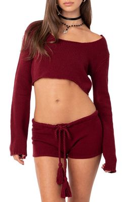 EDIKTED Staycation Crop Sweater in Burgundy