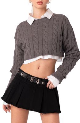 EDIKTED Steel Crop Cable Sweater in Gray