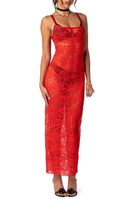 EDIKTED Sultry Sheer Lace Slipdress in Red