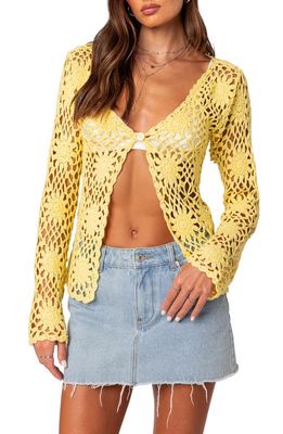 EDIKTED Sunflower Crochet Cardigan in Yellow