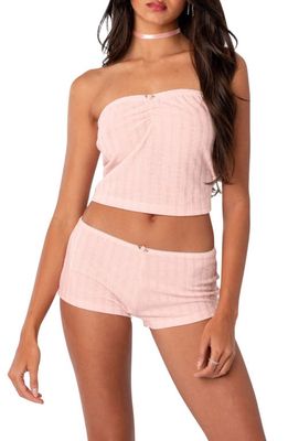 EDIKTED Sweetpea Ruched Strapless Crop Top in Light-Pink