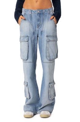 EDIKTED Tara Low Rise Cargo Jeans in Blue-Washed