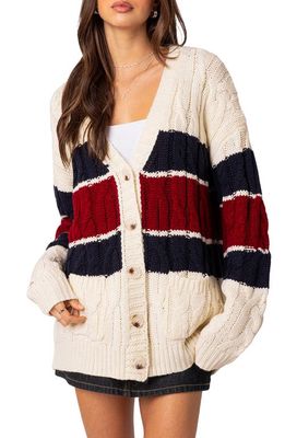EDIKTED Tinsley Oversize Cable Stitch Cardigan in Cream