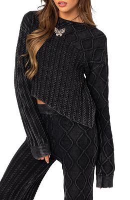EDIKTED Toni Acid Wash Cable Knit Sweater in Black-Washed