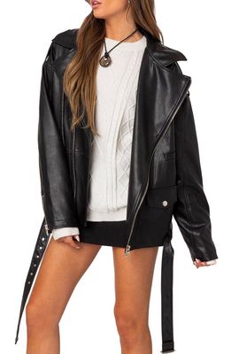 EDIKTED Wrenley Oversize Faux Leather Moto Jacket in Black