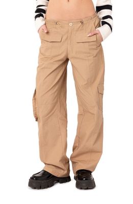 EDIKTED Zayla Low Rise Cotton Cargo Pants in Camel