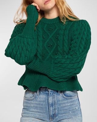 Edita Cable-Knit Peplum Wool Sweater