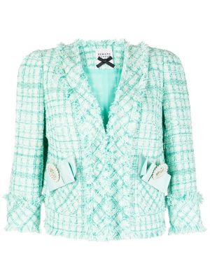 Edward Achour Paris bow-detail cropped tweed jacket - Green