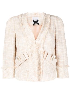 Edward Achour Paris bow-detail cropped tweed jacket - Pink