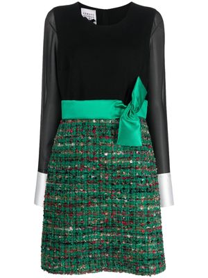 Edward Achour Paris bow-detail tweed midi dress - Green