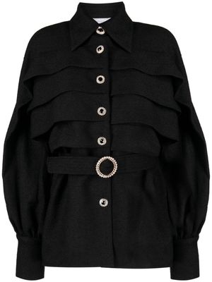 Edward Achour Paris button-down belted shirt jacket - Black
