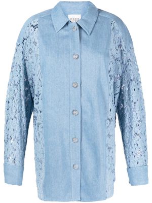 Edward Achour Paris lace-pattern denim shirt - Blue