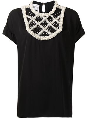 Edward Achour Paris pearl appliqué short-sleeved blouse - Black