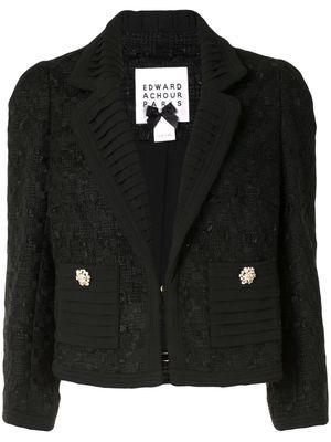 Edward Achour Paris pleat-detail cropped tweed jacket - Black