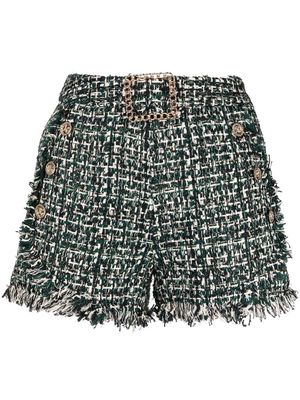 Edward Achour Paris rough-cut tweed shorts - Green