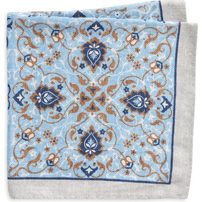 EDWARD ARMAH Arabesque & Floral Prints Reversible Silk Pocket Square in Navy 