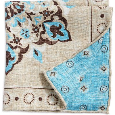 EDWARD ARMAH Floral & Neat Prints Silk Pocket Square in Beige 