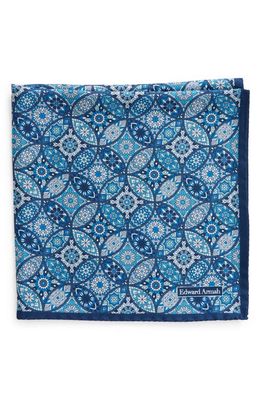 EDWARD ARMAH Mandala Print Silk Pocket Square in Blue