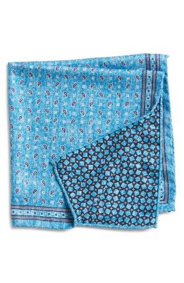 EDWARD ARMAH Mini Paisley & Squares Reversible Silk Pocket Square in Blue